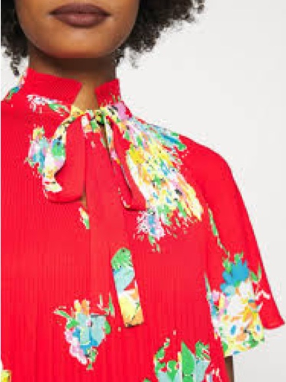 LAUREN Ralph Lauren Floral Ruffle-Trim Pleated Blouse Bright Hibiscus L